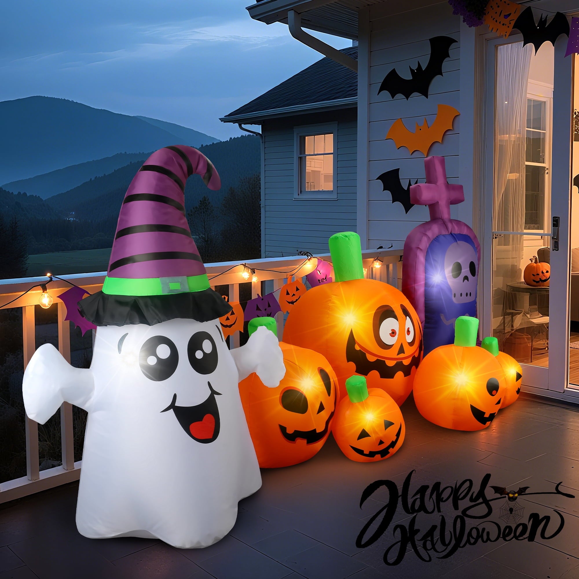 MAGOTAN 6 FT Halloween Inflatable Pumpkin Halloween Inflatable Pumpkins and Cat Outdoor Yard Decoration Build-in 7 LED White Lights
