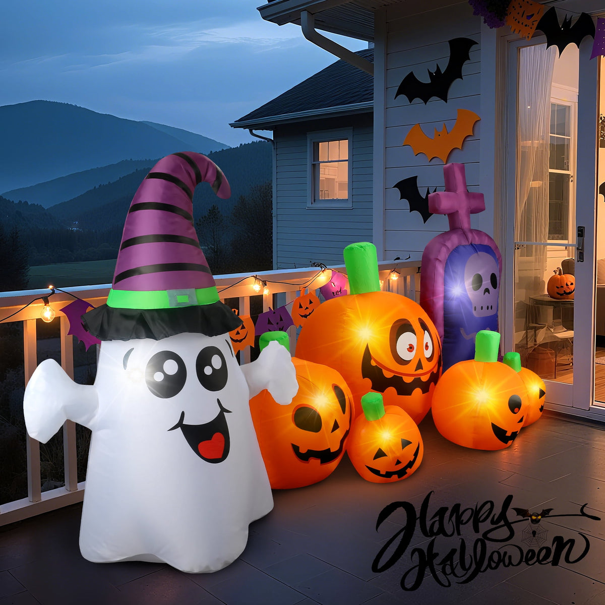 MAGOTAN 5 FT Halloween Inflatables Cape Pumpkin Outdoor Decorations Cape Pumpkin Halloween Inflatable Blow Up Halloween Cape Pumpkin Decoration Build-in LED Lights