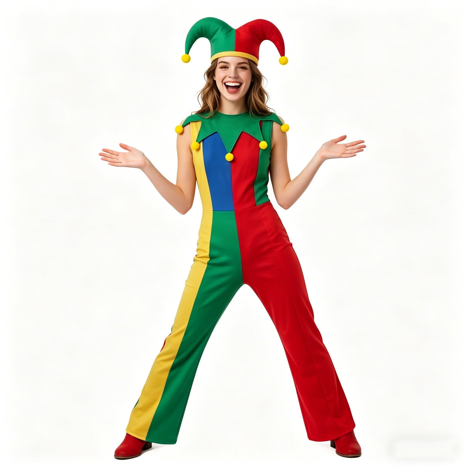 Clown Costume Set for Halloween Cosplay, Multicolor Circus Show Clown One-Piece Outfit Jumpsuit for Halloween Carnival Party Suit, Halloween Costume for Women, M