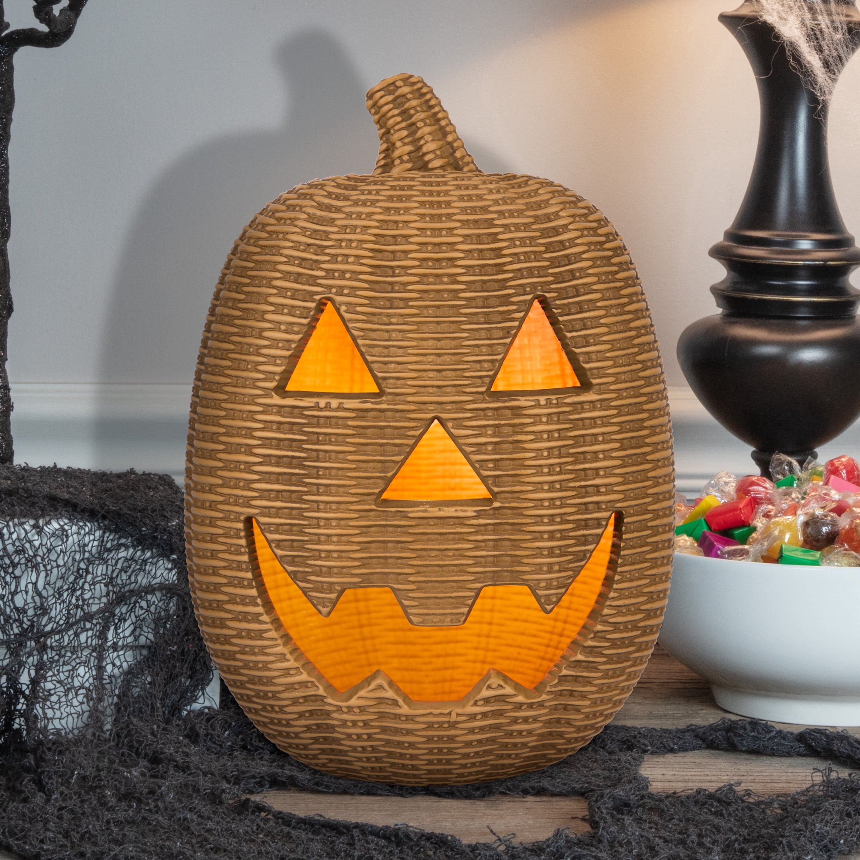 Light-Up Blow Mold Woven Jack-o'-Lantern Decoration, Brown, 12", Halloween by Way To Celebrate