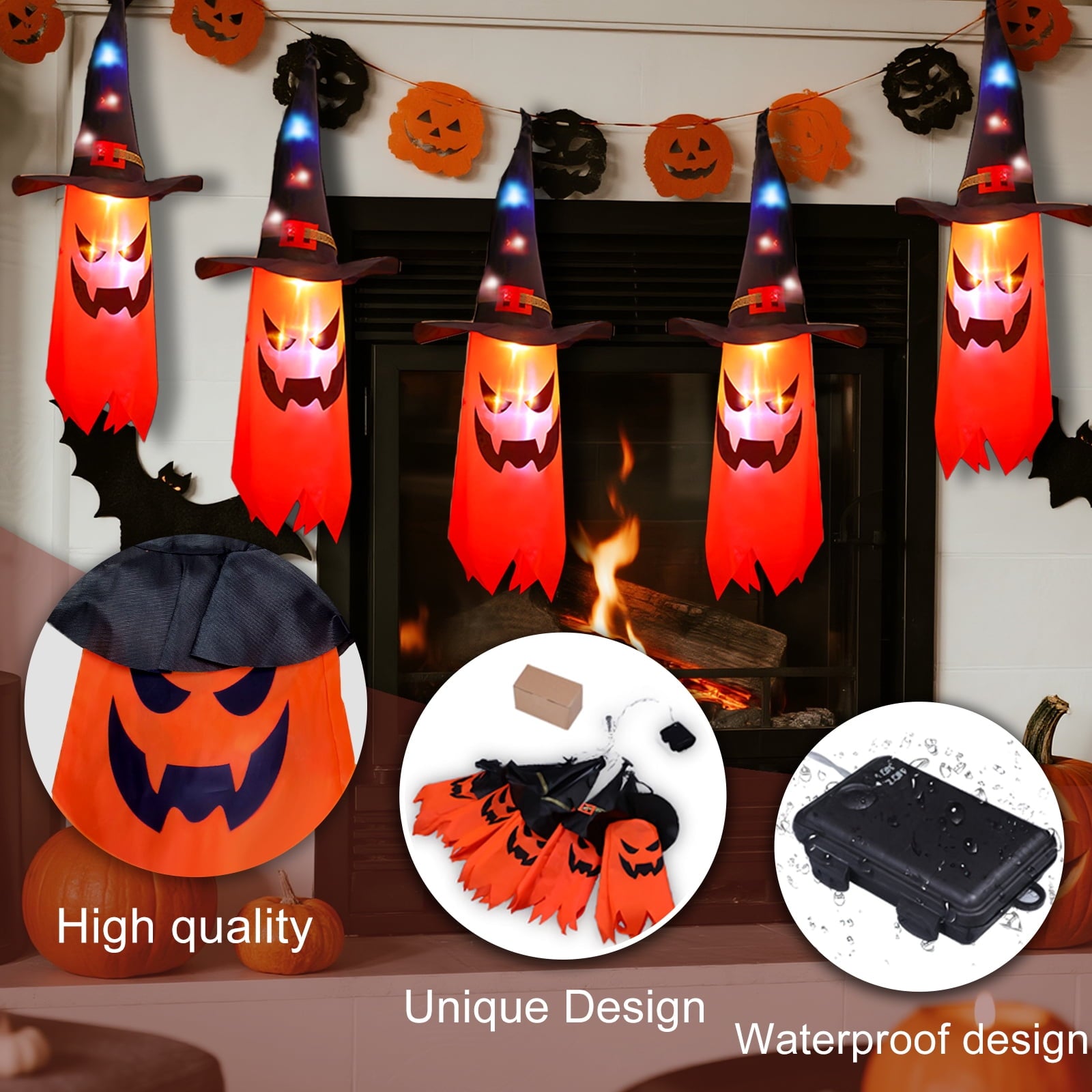 AGCAN Halloween Hanging Ghost Decorations, 2 Pack 19.69" Screaming Ghosts with 3 Lighting Modes for Outdoor Yard Tree Porch Garden Party Holiday Decor