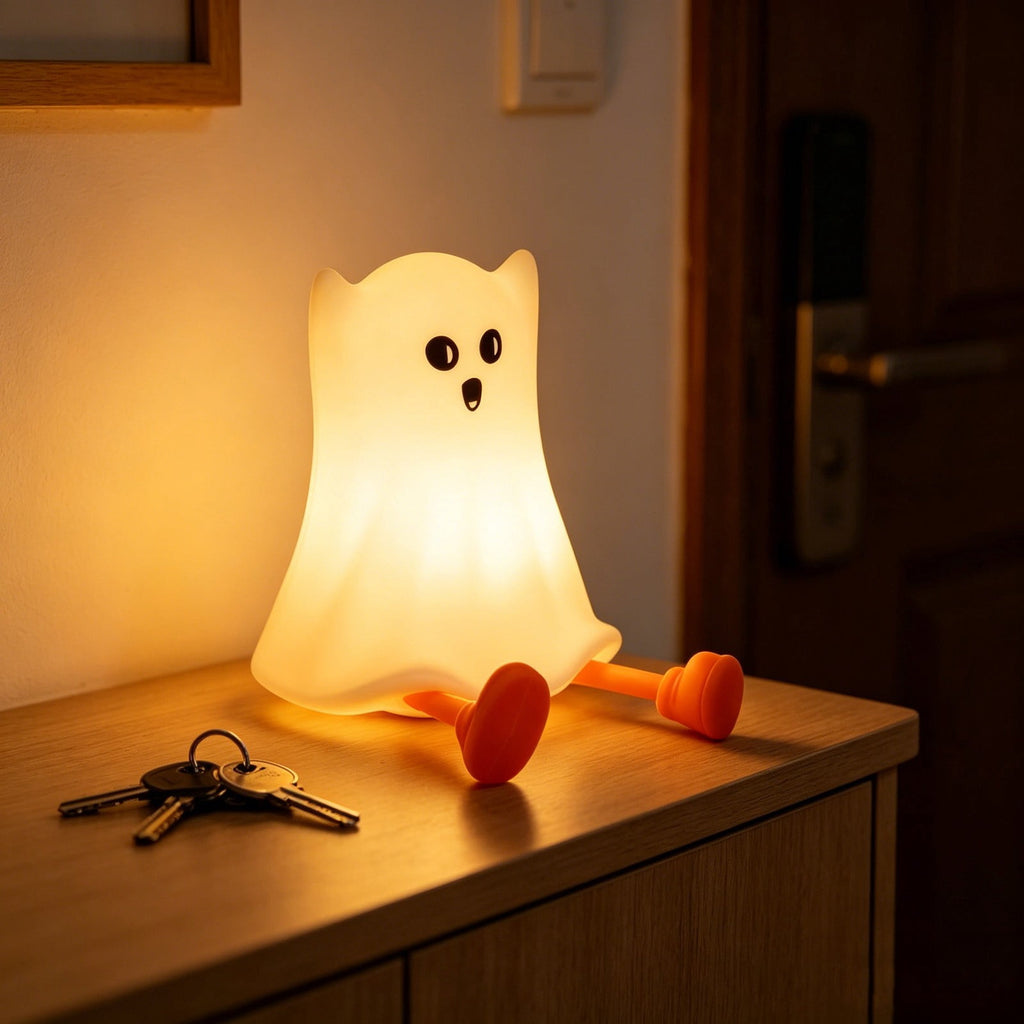 Fwttom Ghost Night Light, Halloween Lights Cute Ghost Reading Book Lamp, Halloween Decorations Indoor Light Up Ghost Statue Ghost Light for House Mantel Bedside