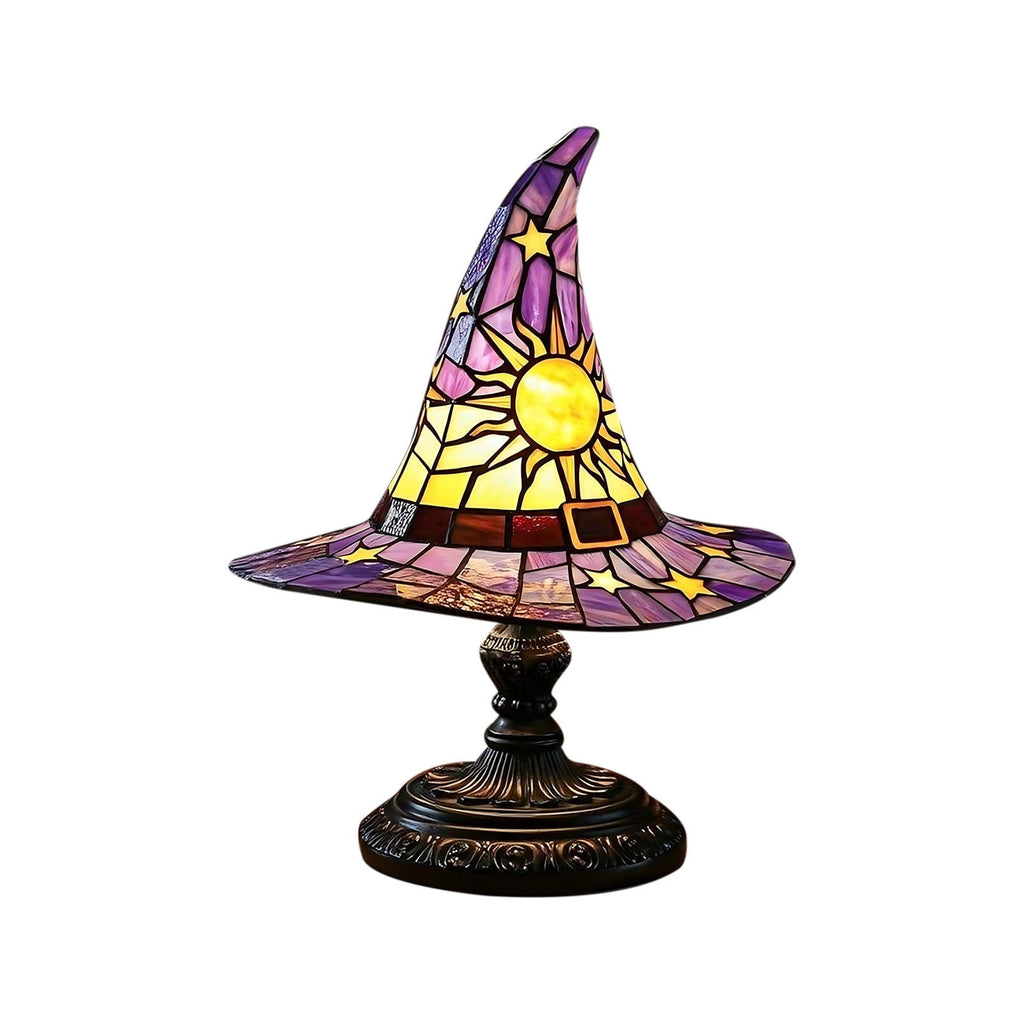 Clearance Halloween Table Lamp Decorations, Witch Hat Lamp Gifts - Handcrafted Retro Resin Witch Lamp, USB Powered Gothic Wizard Hats Night Light, Home Decor Accent Lamps for Bedroom