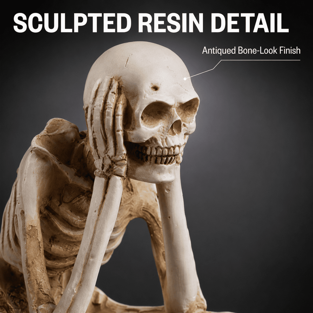 Halloween Decor Skeleton Statue Figurines Skull Decor See No Evil Hear No Evil Speak No Resin Skeleton Shelf Sitters Sitting Figurines for Home Kitchen Party Decor Table Ledge Edge Decorative (C)