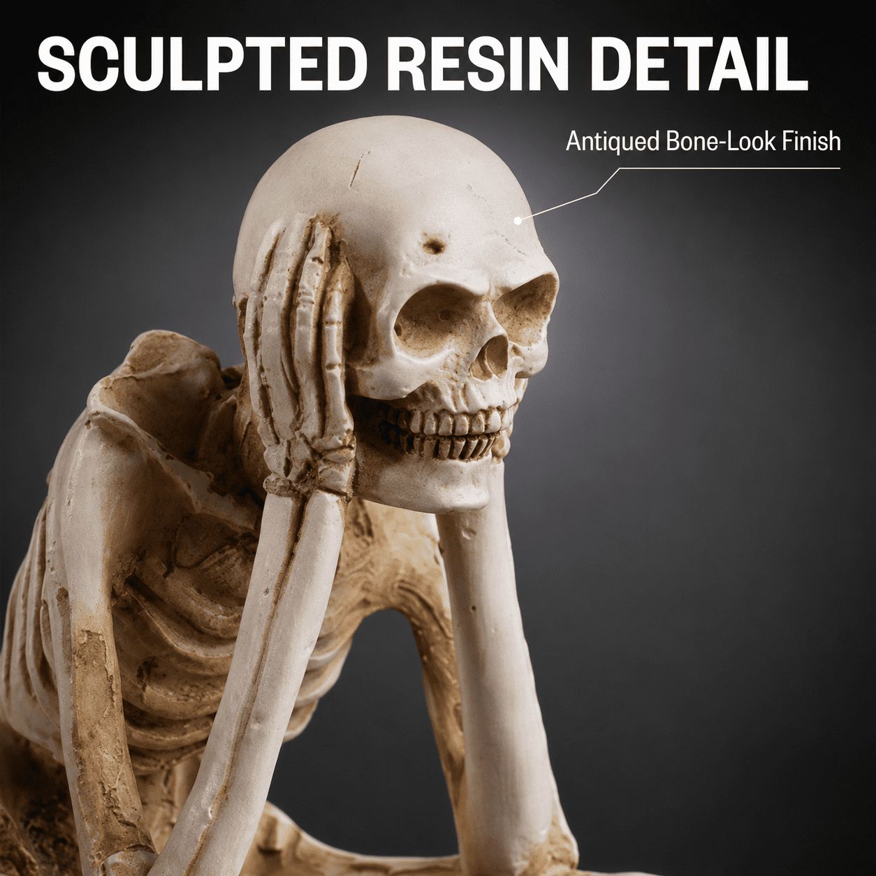 Halloween Decor Skeleton Statue Figurines Skull Decor See No Evil Hear No Evil Speak No Resin Skeleton Shelf Sitters Sitting Figurines for Home Kitchen Party Decor Table Ledge Edge Decorative (C)