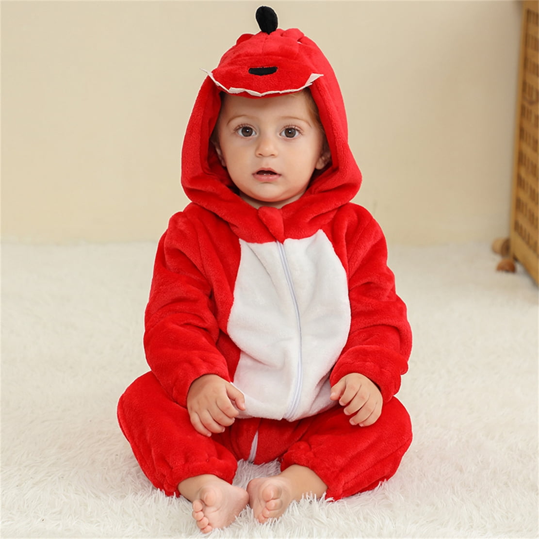 WIBACKER 0-3T Unisex Baby Animal Costume Winter Autumn Flannel Hooded Romper Christmas and Halloween Panda Cosplay Jumpsuit
