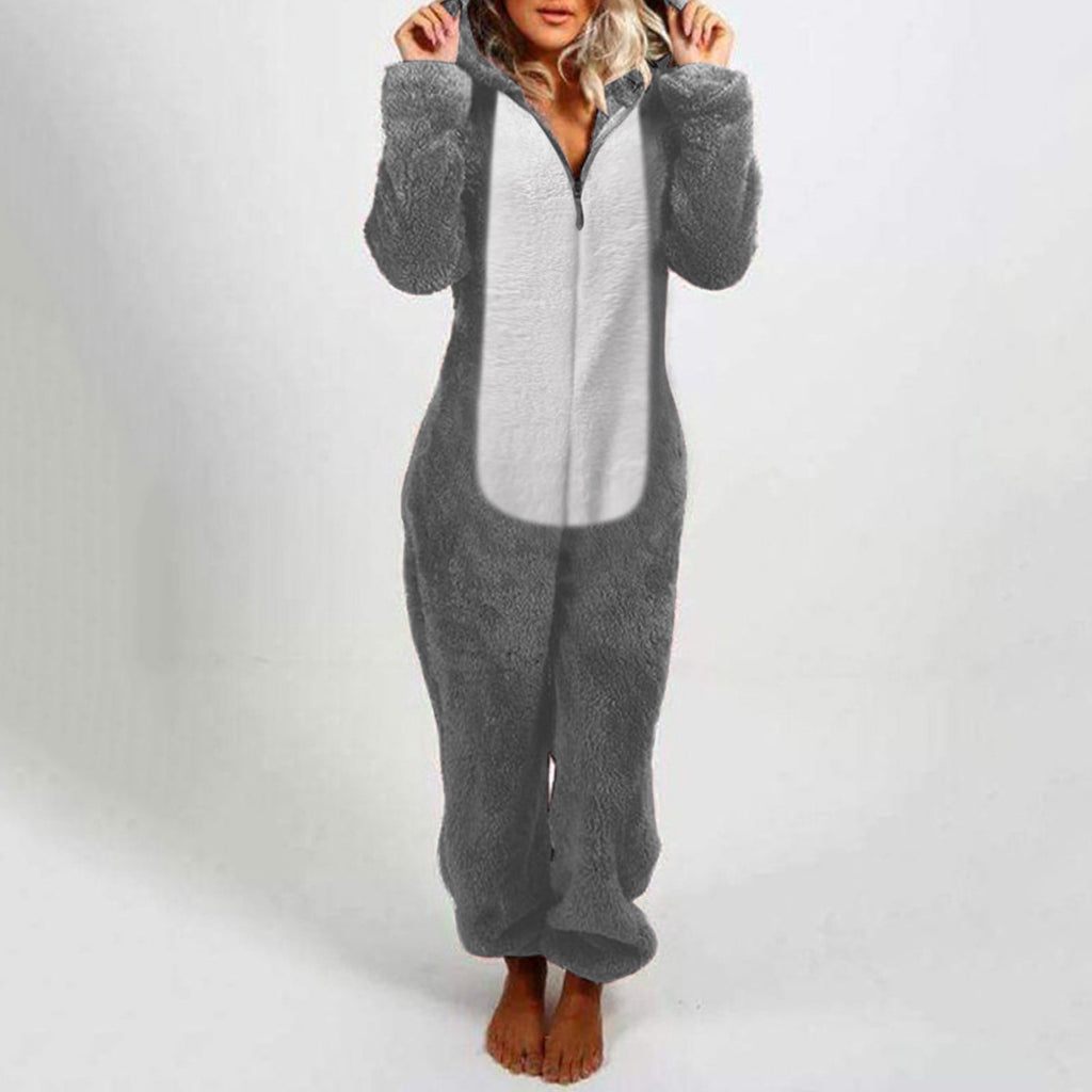 QATAINLAV Sherpa Fleece Jumpsuit for Women Winter Warm Fuzzy Onesie Pajamas Cute Cat Hooded Romper Casual Zip Up Overalls Sleepwear Black XL