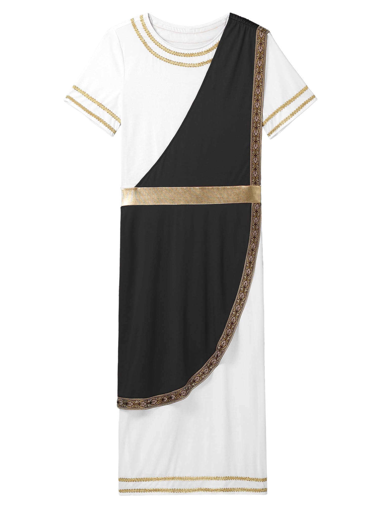 iixpin Mens Halloween Toga Robe Ancient Roman Costume Short Sleeve Greek God Tunic with Belt Yellow 3XL
