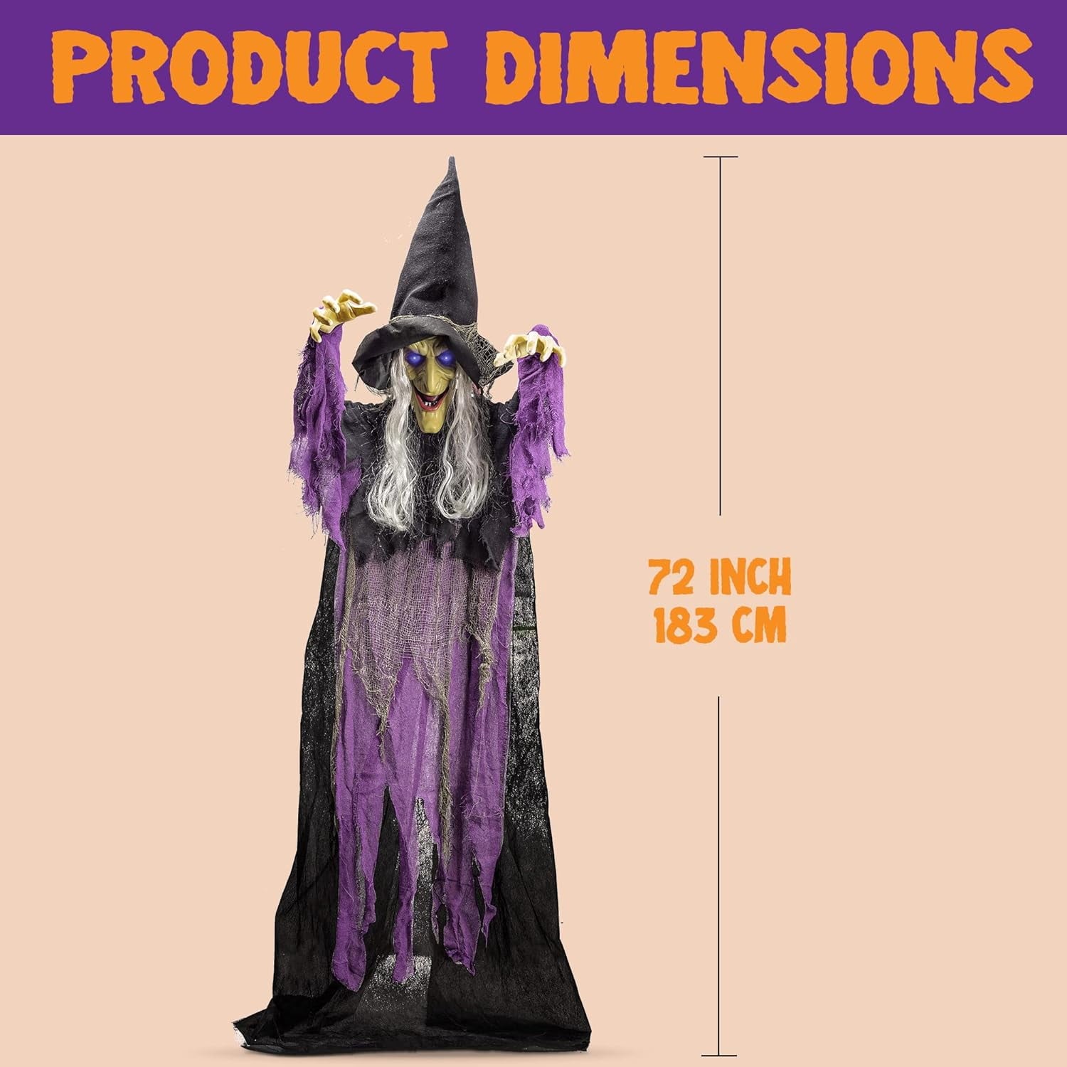 Joyfy 47" Halloween Decorations Outdoor,Life Size Animated Witch Scary Decorations Halloween Motion Activated Witch with LED Eyes & Sound,Haunted House Decor