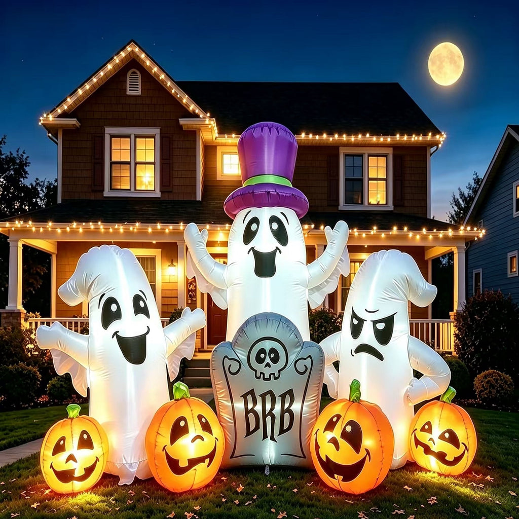 7FT Halloween Inflatable Ghosts Decoration with Pumpkin Tombstone,Blow up Yard Inflatables with Built-in LED Lights for Halloween Decoration,Halloween Party,Lawn,Garden