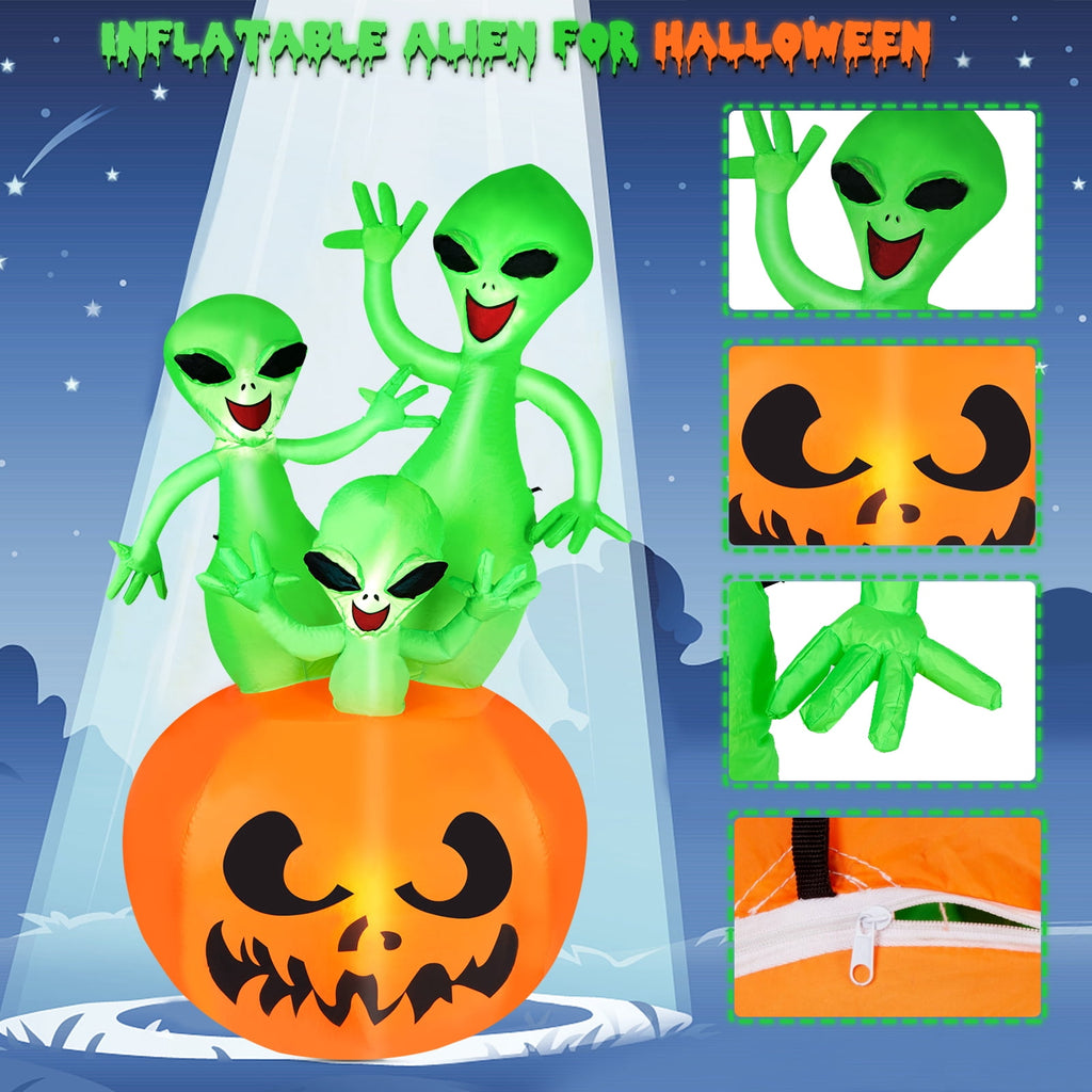 5.7FT Inflatable Halloween Inflatable Crawling Green Ghost with Tombstone Built-in LED Lights Inflatable LED Lights Blow Up Yard Decoration