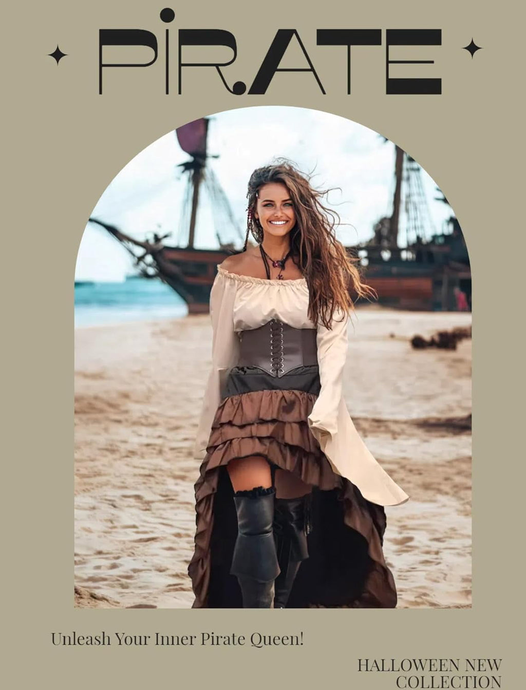 2026 Halloween Pirate Costume Women, Fancy Dress Cosplay Costumes Set with Renaissance Pirate Shirt Skirt Corset Waist Belt