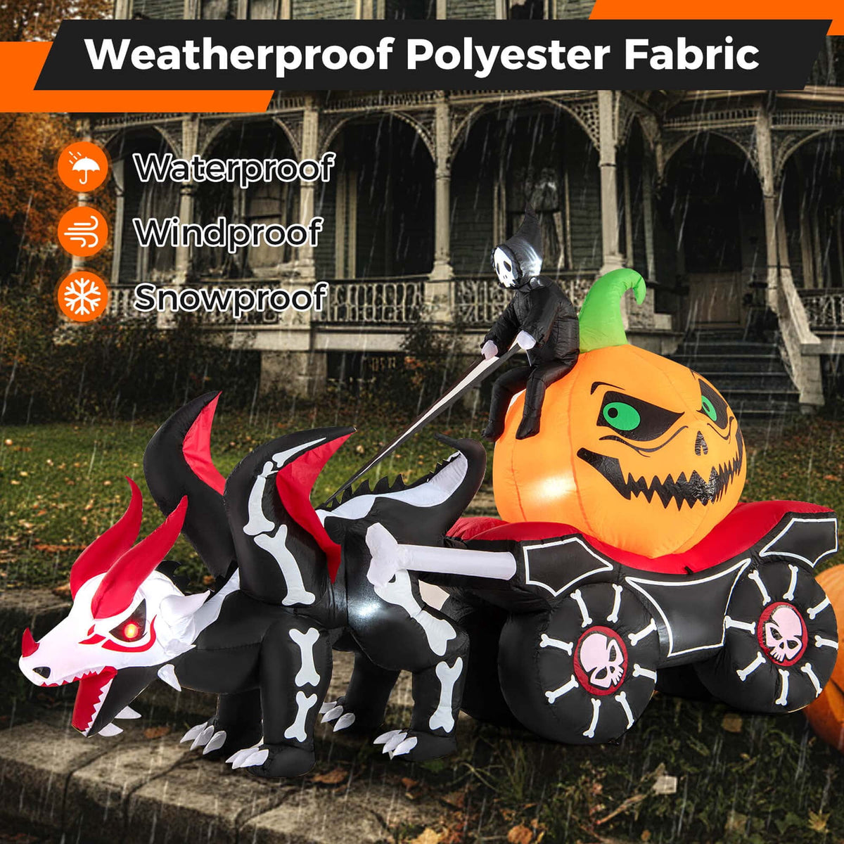 Costway 9 FT Long Halloween Inflatable Decoration Grim Reaper Driving Pumpkin Carriage