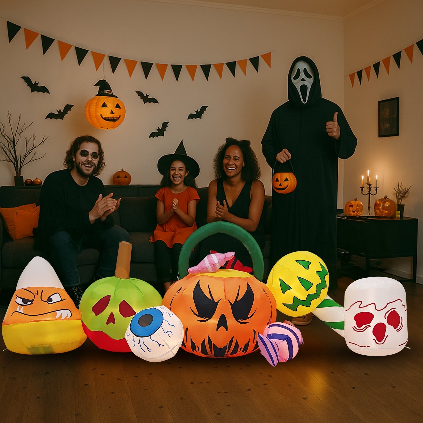 UBesGoo 8.2' Halloween Inflatables Pumpkin Ghost Archway , Blow up Hallowee Decorations with Built-in LED Lights for Holiday