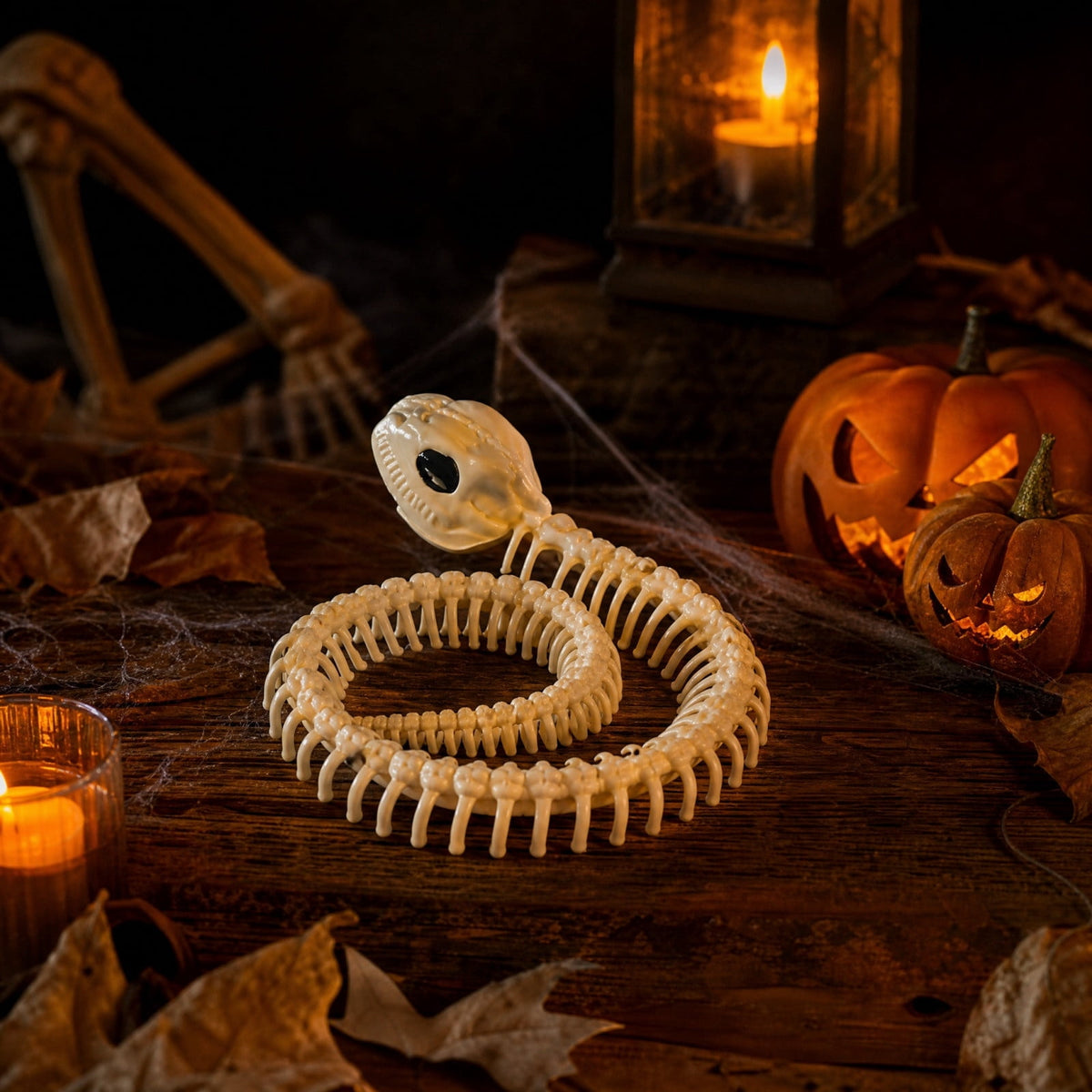 Halloween Skeleton Snake Prop Realistic Scary Serpent Decorative Ornament, Spooky Scene Setup Skeleton Decor Haunted House Party Prop, Home Shop Display Halloween Skeleton Holiday Ornament Gift