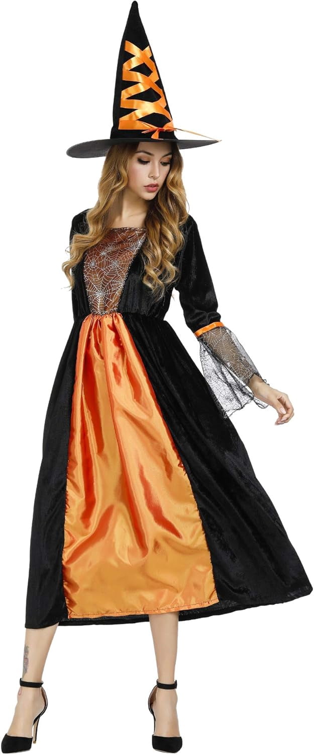 Halloween Witch Costume for Women, Halloween Gothic Witch Dresses for Fancy Dress Party Purple XL