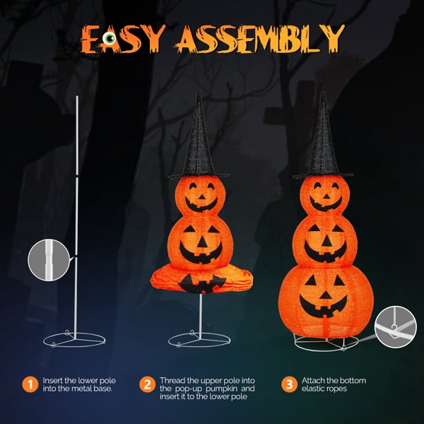 5FT Lighted Pop-Up Pumpkin Halloween Decor with 100 LED Lights for Outdoor Lawn Yard Garden