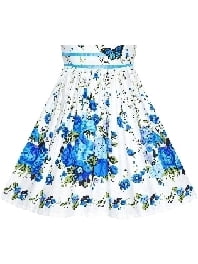 Sunny Fashion Girls Dress Sleeveless Rose Floral Butterfly Garden Party Sundress Cotton Blue 9-10 Years