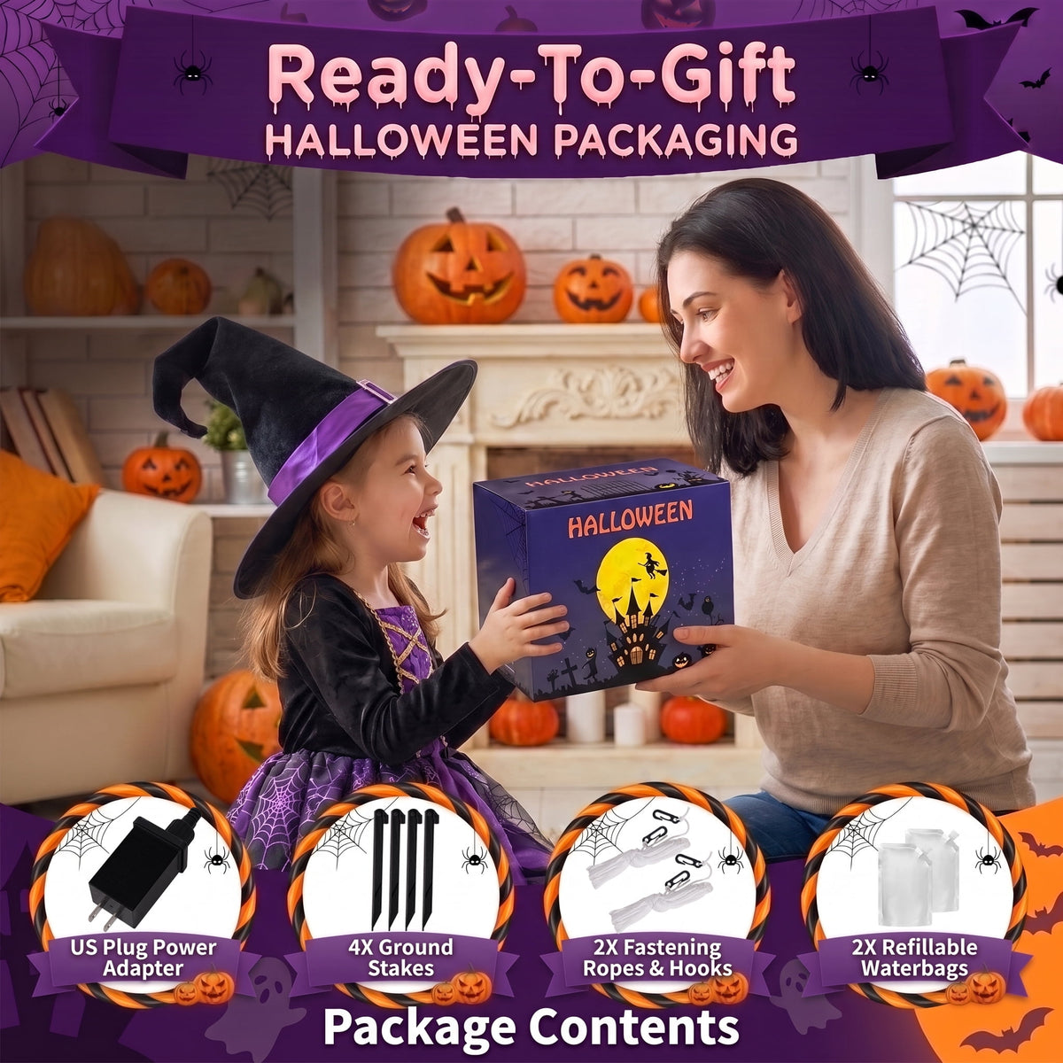 Glazina 7 FT Halloween Inflatable Ghost Signpost with Skull Spider, Built-In LED Lights, Outdoor Halloween Blow Up Yard Decoration