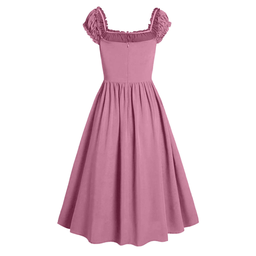 Jsaierl Womens Vintage Medieval Dress Renaissance Pleated Dress with Corset Patchwork Ball Gown Sleeveless Lace Up Midi Dresses