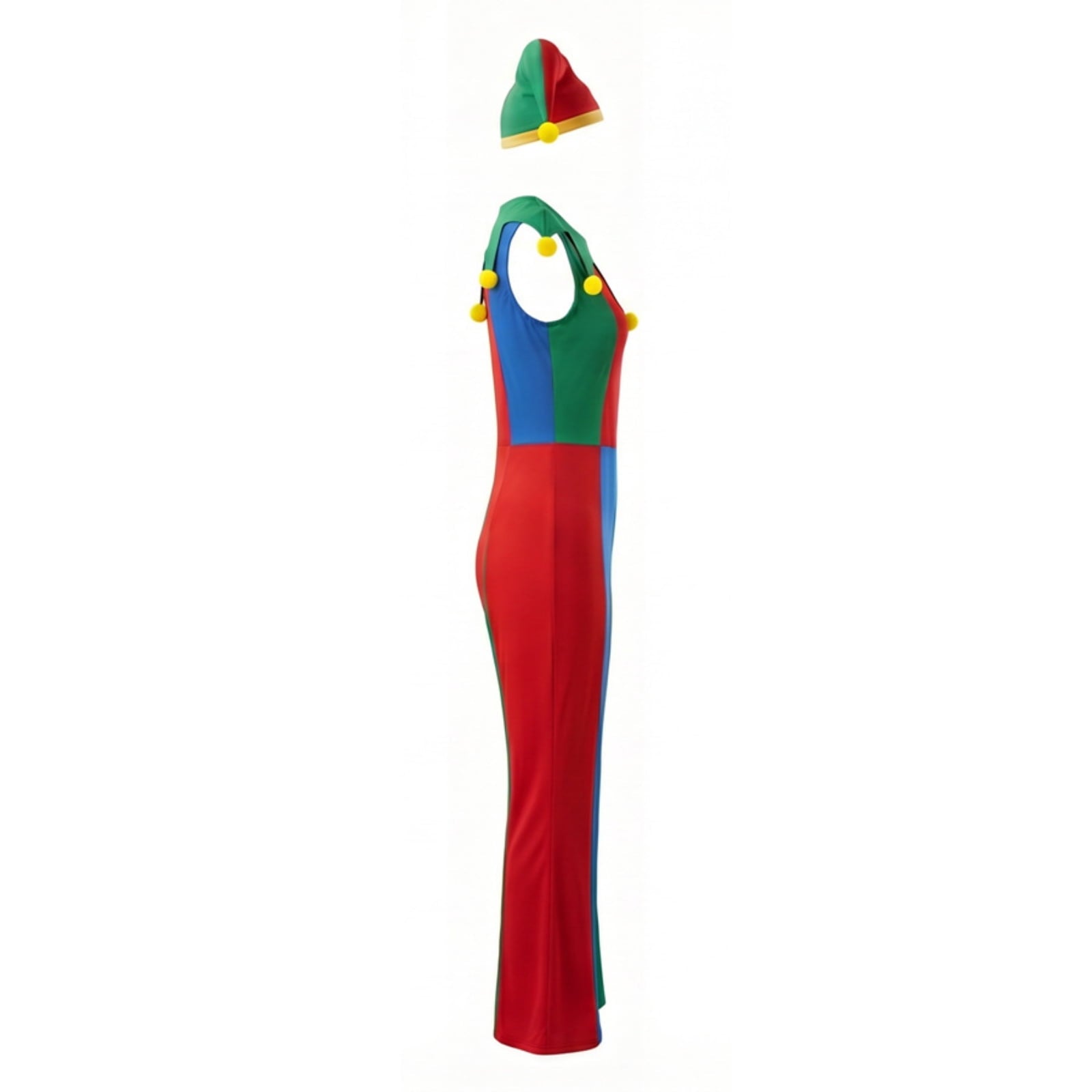 Clown Costume Set for Halloween Cosplay, Multicolor Circus Show Clown One-Piece Outfit Jumpsuit for Halloween Carnival Party Suit, Halloween Costume for Women, M