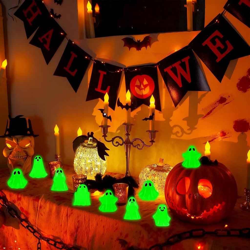 Miguan 80Pcs Mini Luminous Ghost Figurines 6 Style Glow in The Dark Tiny Small Ghost Miniatures for Halloween Spooky Tiered Tray Table Centerpiece Decor Vase Filler Party Favors