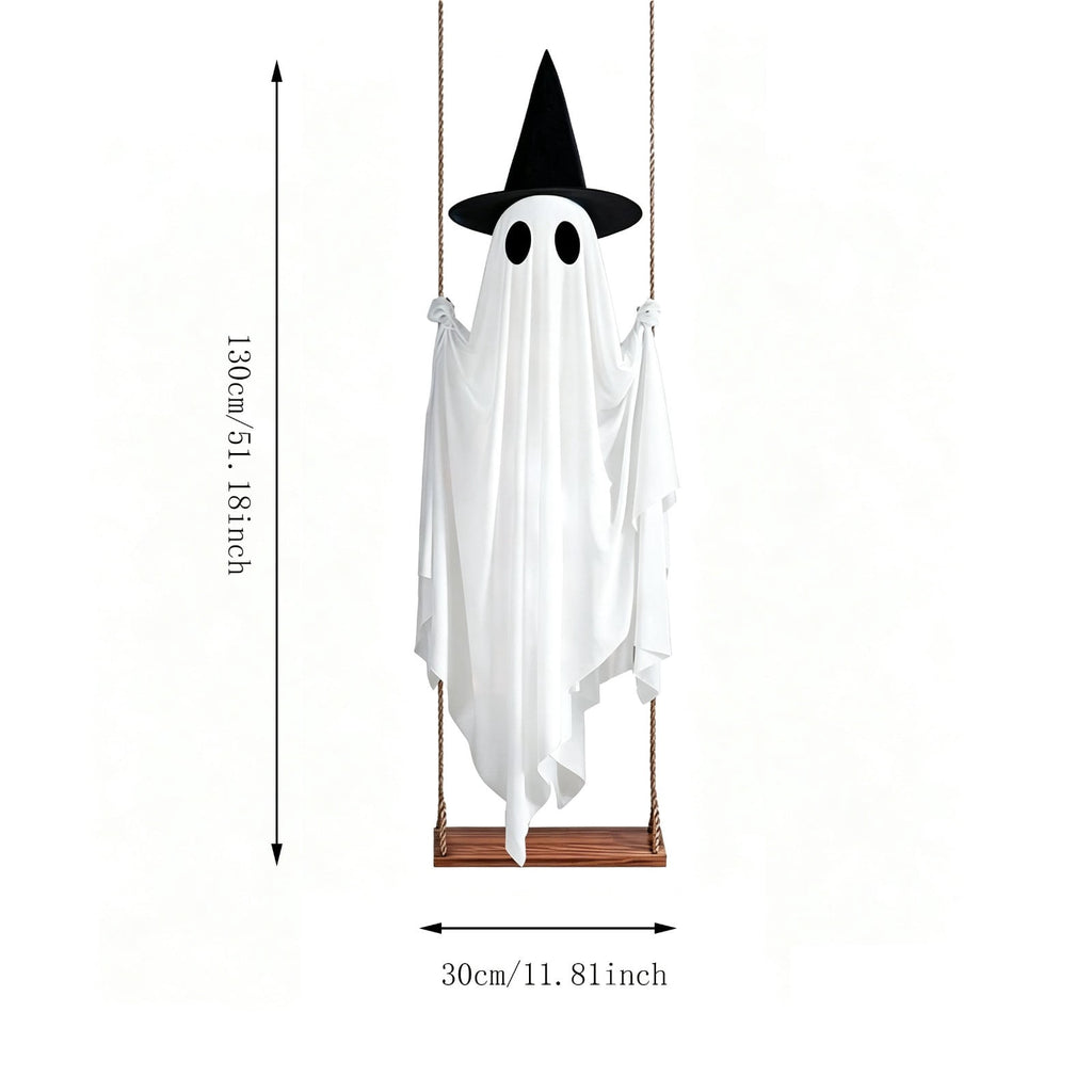Clearance! Lighted Swing Ghost with Wooden Board, 45" Halloween Decorations Outdoor, Spooky Cute Ghosts Decorations for Front Porch Yard Tree