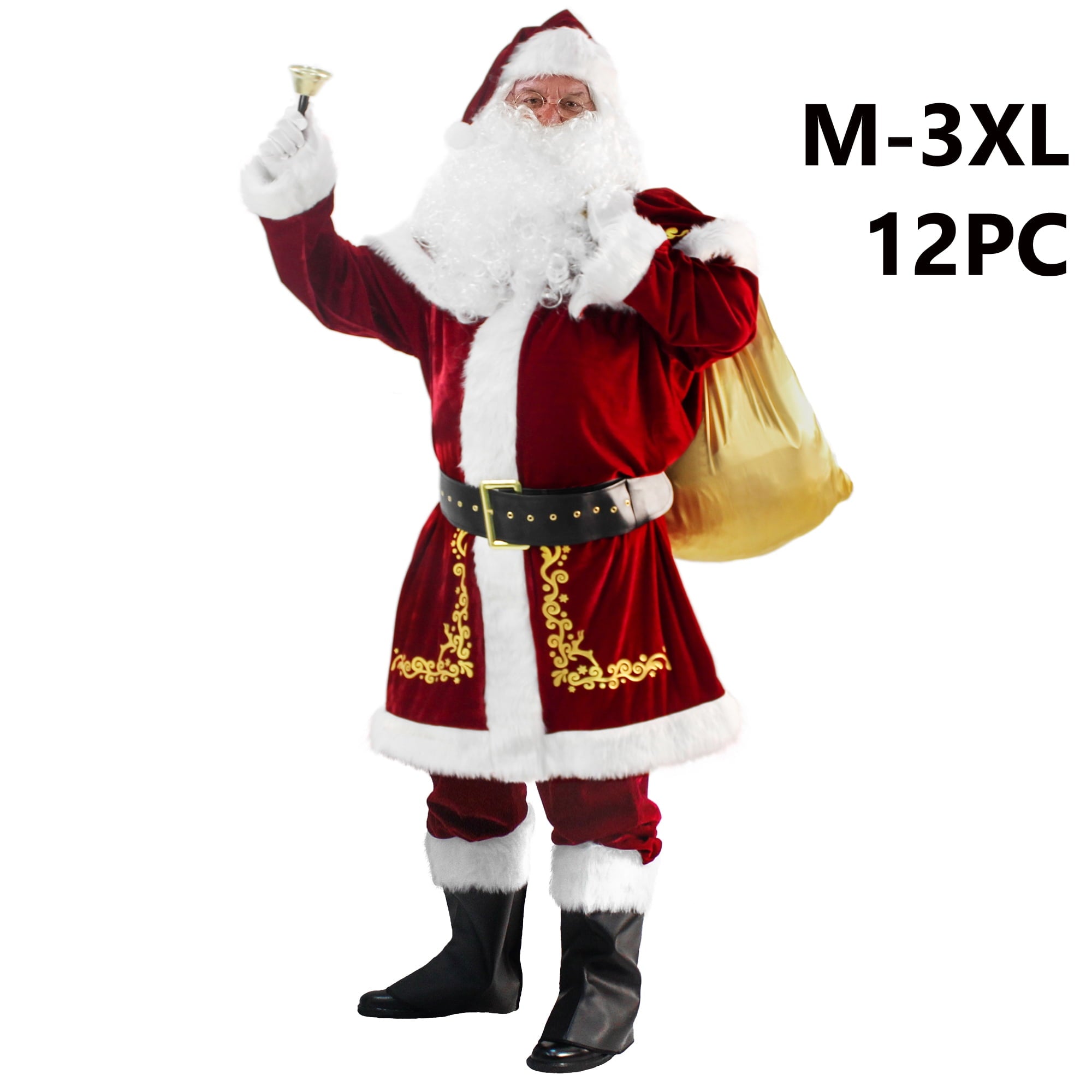 Deluxe Santa Costume for Men Santa Claus Suit 12pcs. Adults Christmas Jacket -XXL
