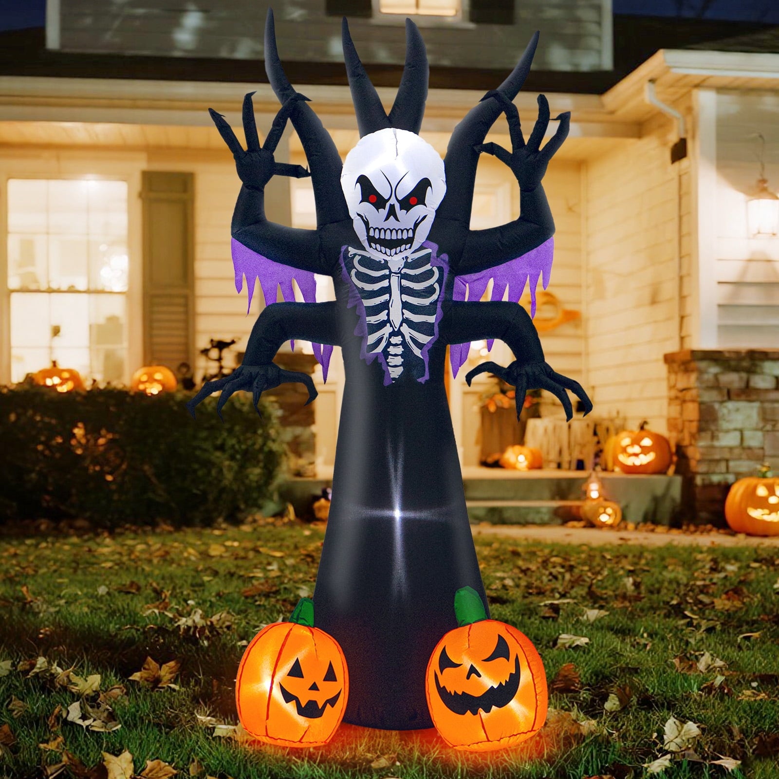Toiyjofe 6ft Halloween Inflatable Black Cat with Glowing Jack o' Lantern and Witch Hat, Outdoor LED Trick-or-Treat Decoration for Yard, Lawn & Porch