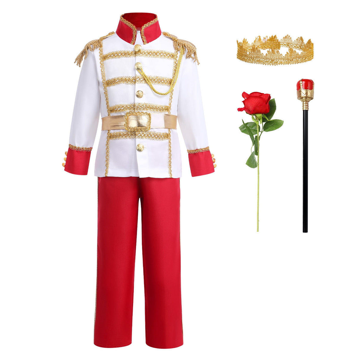 IBTOM CASTLE Boys Prince Charming Costume Halloween Cosplay Dress up Birthday Party Medieval Royal Prince Outfits for Toddler Child 3-4 Years Red 4pcs