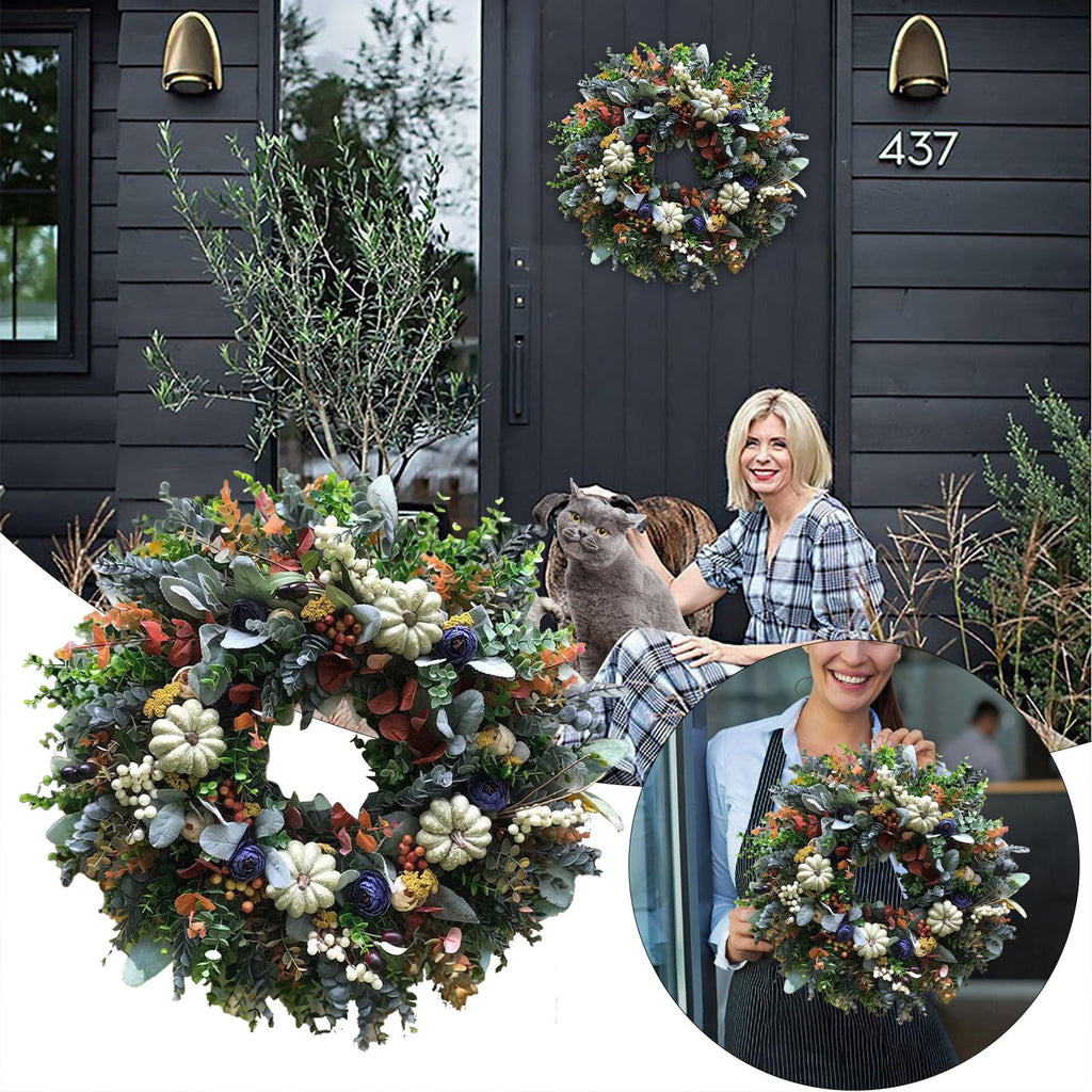 Decorative Wreath, Pumpkin Wreathfall Pumpkin Wreath, Year Round Wreath for Front Door, Artificial Wreath, Front Door Wreath, Family Farmhouse Decor and Spring Wreath, Easter Wreath