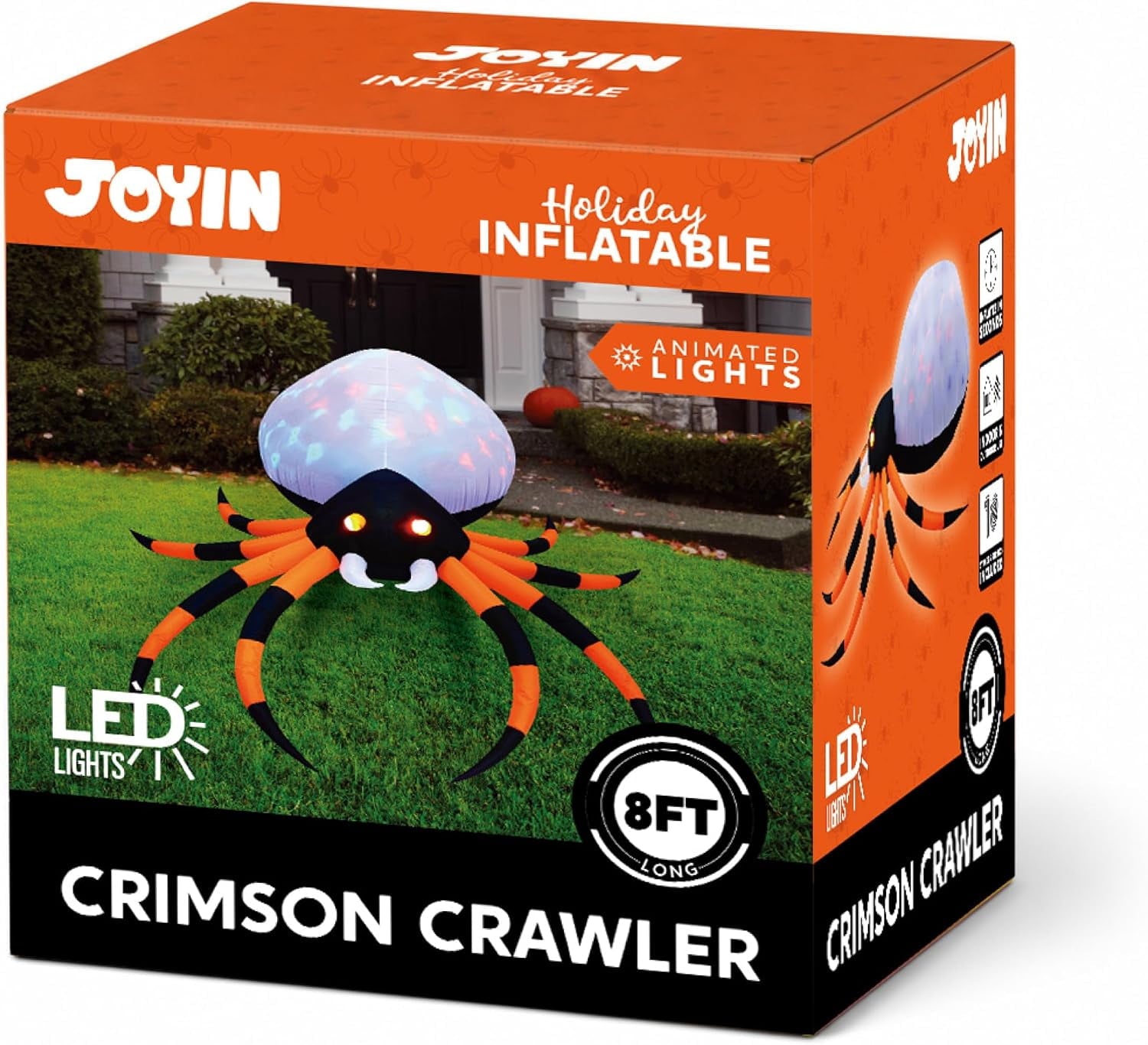 Joyfy 8 FT Halloween Inflatables Spider with Rotating Colorful Light,Light Up Spider with Orange Eyes Halloween Blow up Yard Decorations,Outdoor Halloween Decor