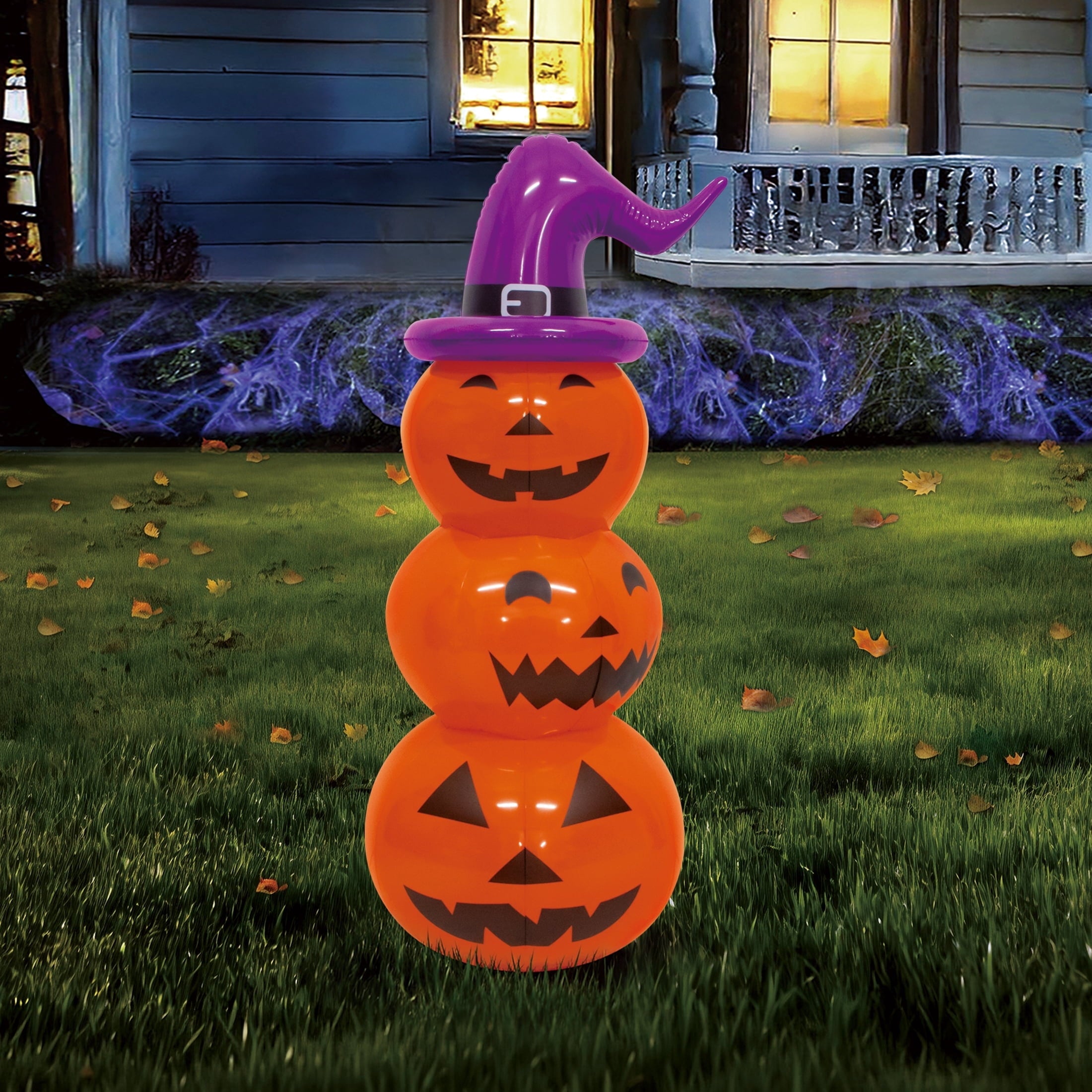 Blow-Up Pumpkin Stack Yard Inflatable, Orange and Purple, 3.5', Halloween by Way To Celebrate