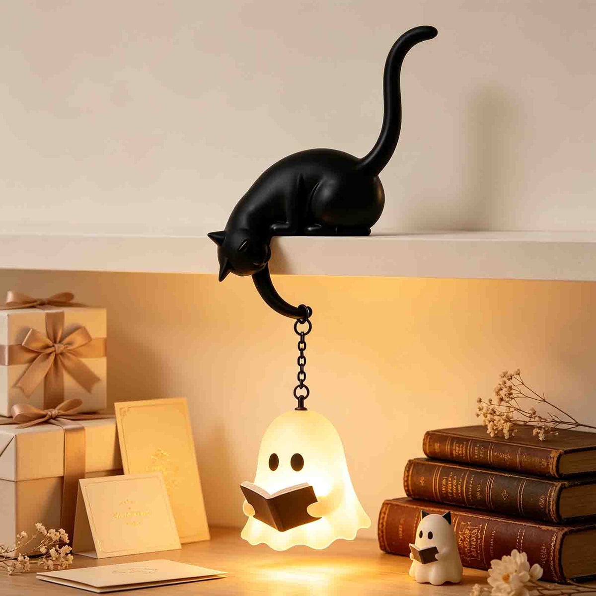 Halloween Ghost Library Lantern Decorative Bookshelf Lighting, Reading Book Shelf Lights for Study Reading Corner Home Library Gift for Book Lovers Bookworms