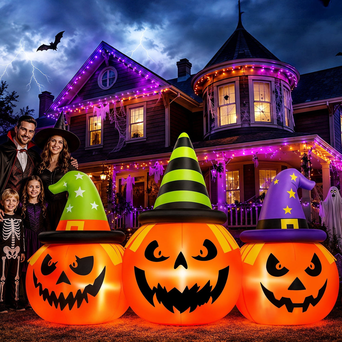 Firstness 6FT Halloween Inflatable Pumpkins Decorations with LED Lights, Halloween Blow Ups Decoration for Home Party