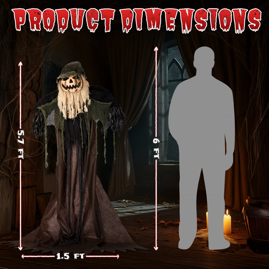 Ktaxon 6ft Pumpkin Man Animated Animatronic Decoration Creepy Halloween w/ Classic Cape Creepy Cloaked Jack-o'-Lantern for Porch & Yard