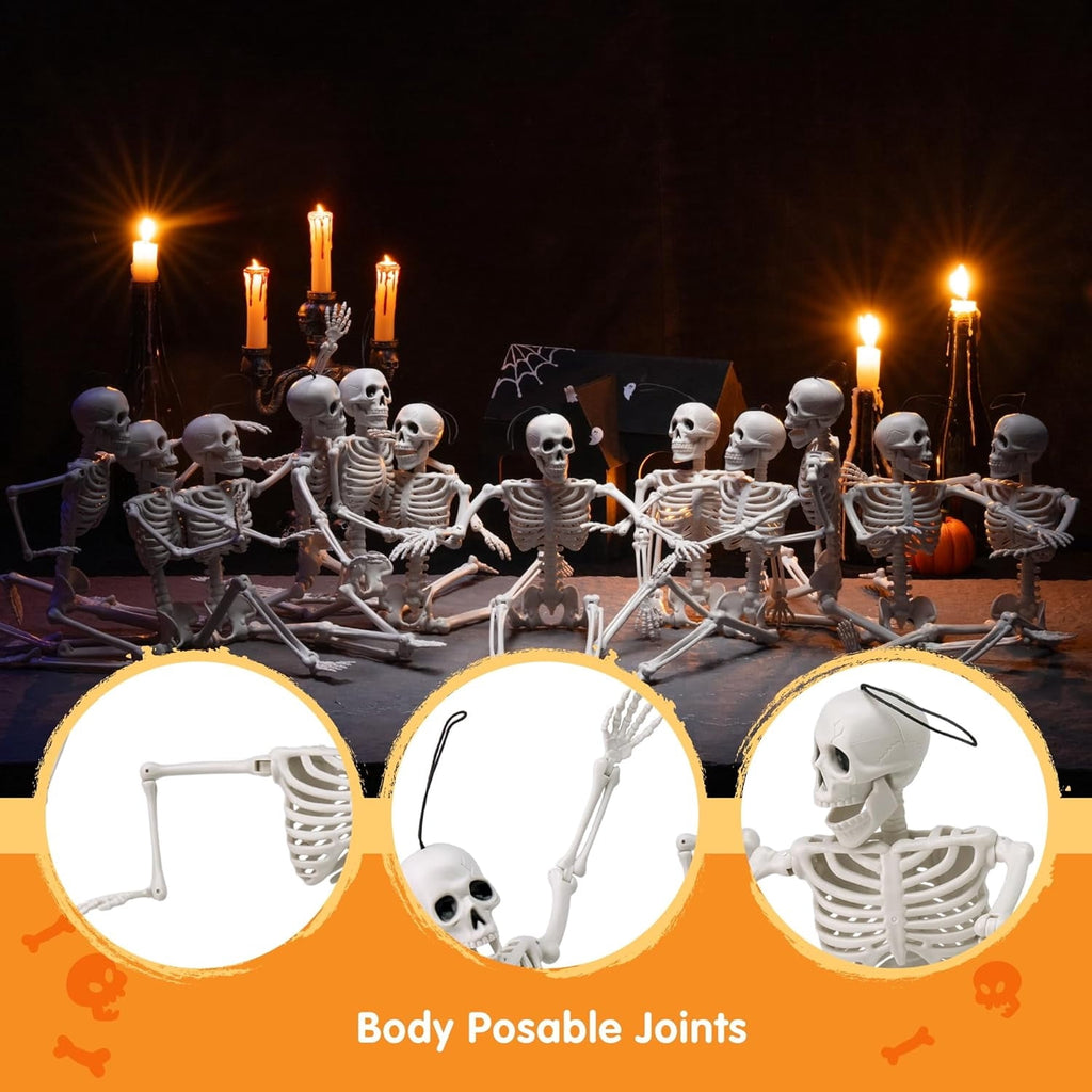 Joyfy 5 Pcs Halloween Skeleton Decorations,16 inch Full Body Poseable Skeleton with Movable Joints for Halloween Indoor Outdoor Party,Graveyard,Haunted House Accessories,White