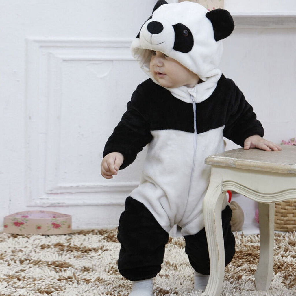 Cjfdfy Toddler Baby Boy Girl Fall Winter Clothes Newborn Infant Kids Halloween Panda Costume Warm Plush Hooded Romper One Piece Animal Outfit Long Sleeve Zipper Jumpsuit