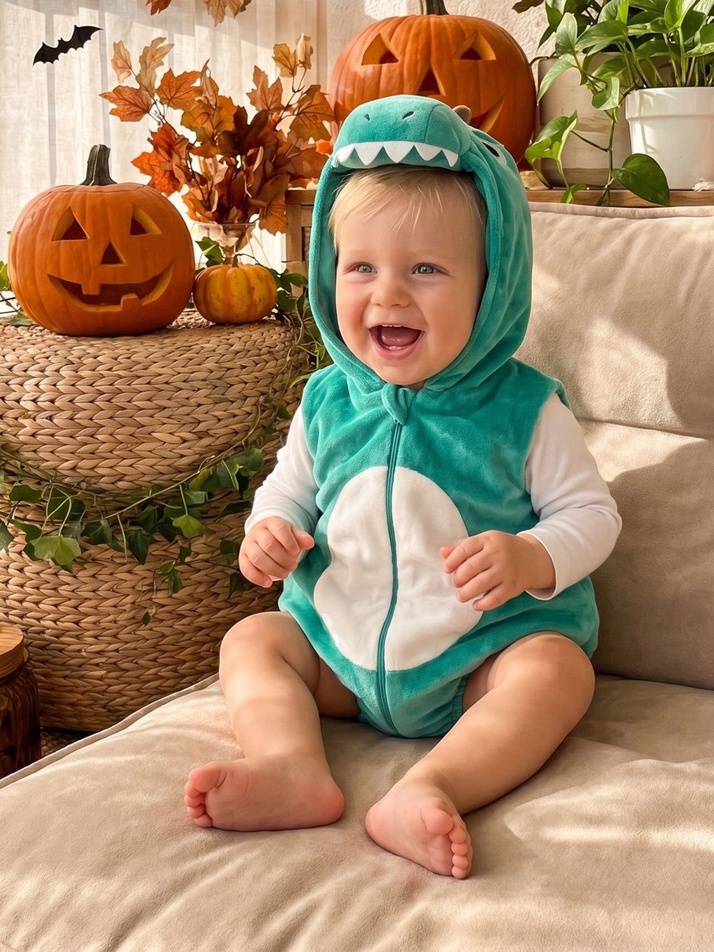 RUINIXCW Newborn Baby Boy Halloween Costume Kids Infant Animal Cosplay Outfit Toddler Fall Winter Clothes Warm Fleece Hooded Sleeveless Romper