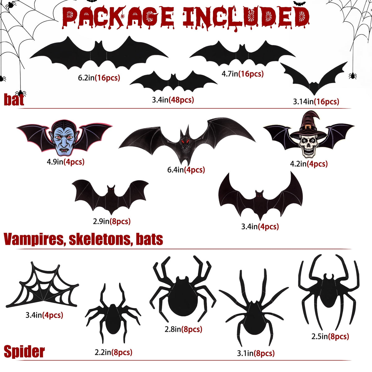 Ayieyill 126pcs Halloween Bat Stickers for Halloween Wall Decor and Window Clings, 3D Spider and Bat Decals for Indoor Halloween Decor