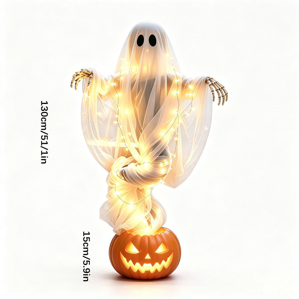 Halloween Light-Up Ghost Decorations Outdoor - 6.5 FT - 8 Sounds Gaint Hanging Swing Ghost Halloween Decoration, Spooky Cute Ghosts Decorations for Front Porch Yard Tree