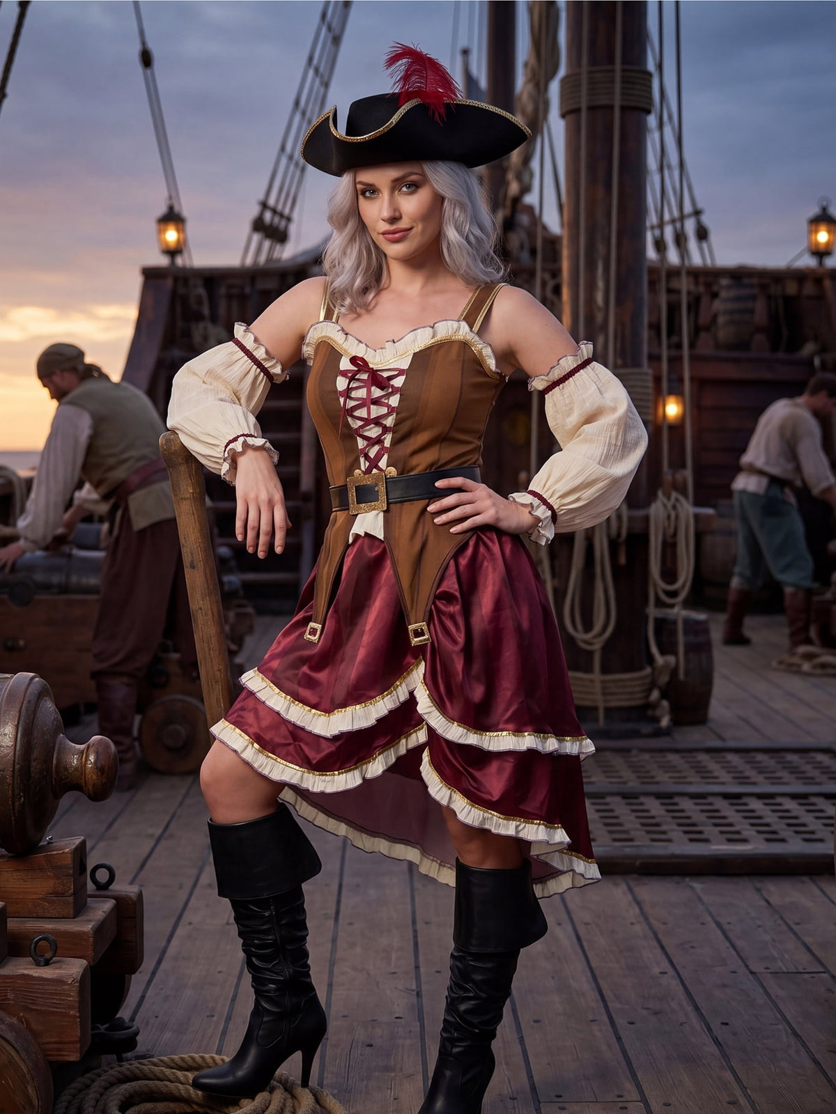 Joyfy Pirate Costume for Women Halloween Adult Pirate Dress with Pirate Hat for Halloween Costume Party Fancy-Dress Costume
