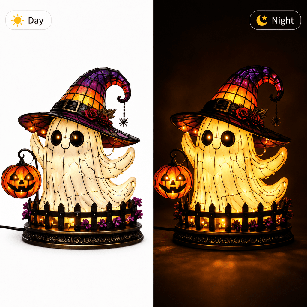 Diceymbol Halloween Decorations and Fall Decor, Halloween Venue Decoration Ghost Props LED Illuminated Ghost Decorations for Tabletop, Mantel, Shelf Indoor Outdoor 9.05 inch