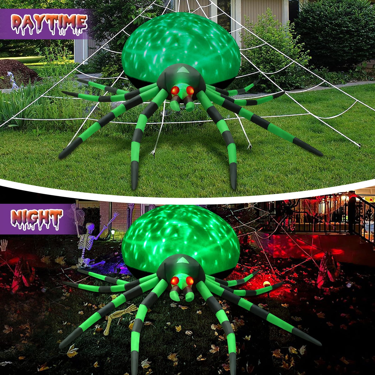 Yexmas 8FT Halloween Inflatables Outdoor Decorations Giant Spider Decorations with LED Lights and Air Pump Blow up Inflatable, Red