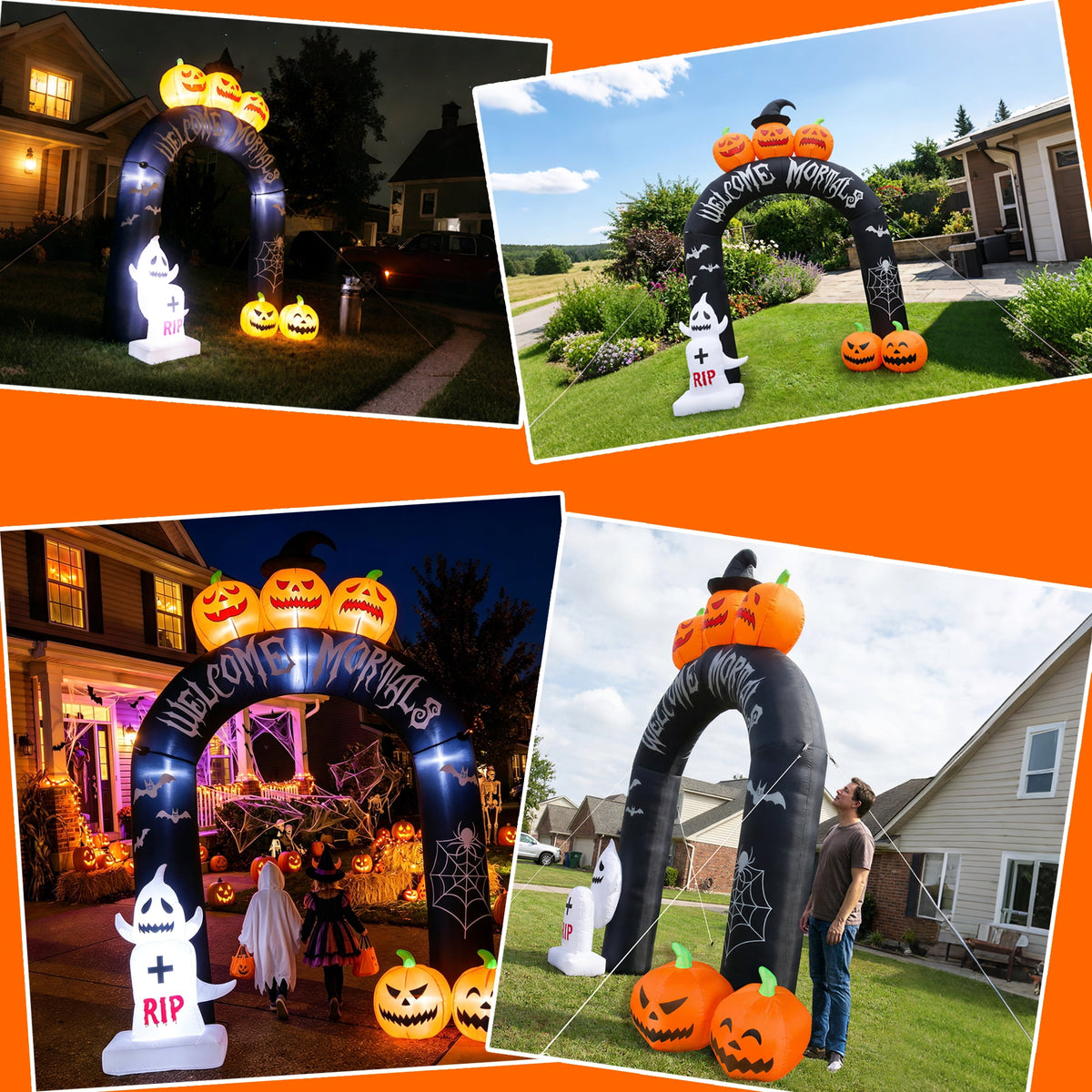 MAGOTAN 5 FT Halloween Inflatables Cape Pumpkin Outdoor Decorations Cape Pumpkin Halloween Inflatable Blow Up Halloween Cape Pumpkin Decoration Build-in LED Lights