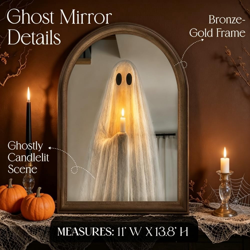 Clearance Martha Stewart Ghost Mirror,Light Up Ghost Mirror,Spooky Halloween Decorations Indoor for Wall Table Mantel Room Home Office Party