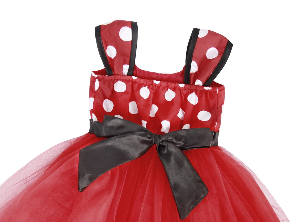 Jurebecia Girls Red Polka Dot Tutu Dress with Bow Headband, Baby Toddler Party Costume for Birthday & Cosplay (110 cm)