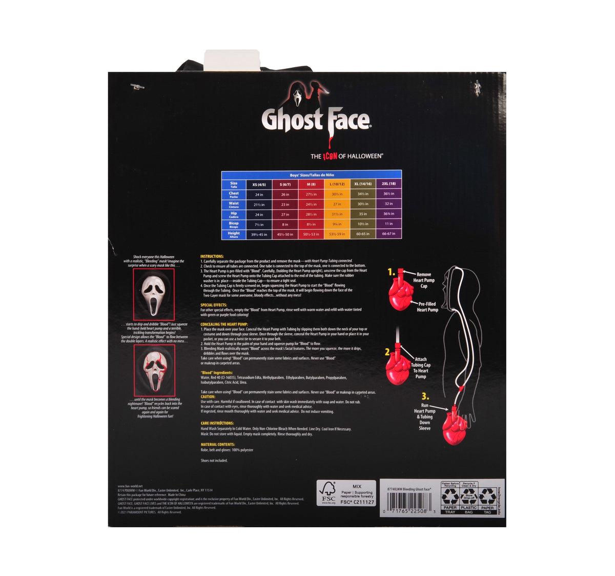 Bleeding Ghost Face 5pc, Halloween Costume for Children, Boys Size M (8), by Fun World