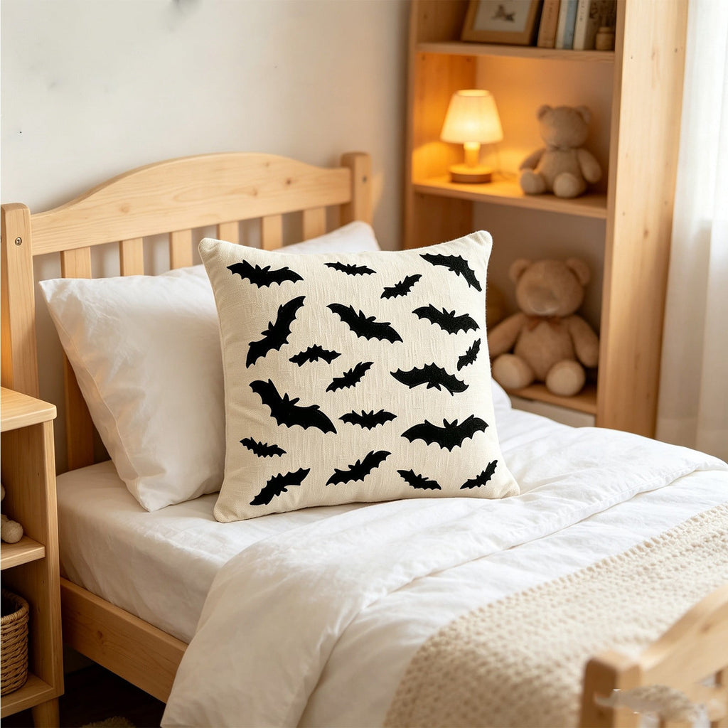 Yeciiwht Halloween Throw Pillow Cover – 18*18inch Embroidered Linen Cushion Case with Ghost, Mummy & Bat Designs, Invisible Zipper, Machine Washable