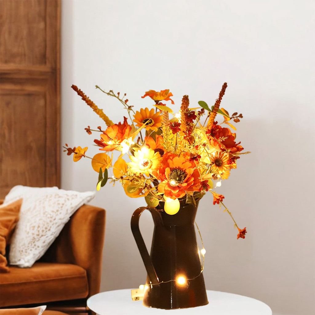 Light Up Sunflower Bouquet Decor - Battery Operated Floral Arrangement Halloween Thanksgiving Table Centerpiece Iron Vase Seasonal Home Gift(B-Witch Lamp)